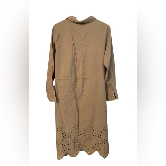 Sweet Magnolia Tan Long Sleeve Cotton Shirt Dress Cutout Hem On Bottom Sz L NWT - Picture 4 of 9